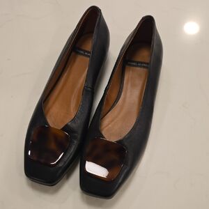 Black Angel Alarcon Leather Flats with Tortoise Shell Accent
